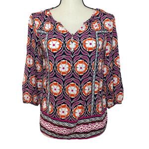 Crown & Ivy XS Women's Floral Blouse Pullover Top V-Neck Rayon Colorful